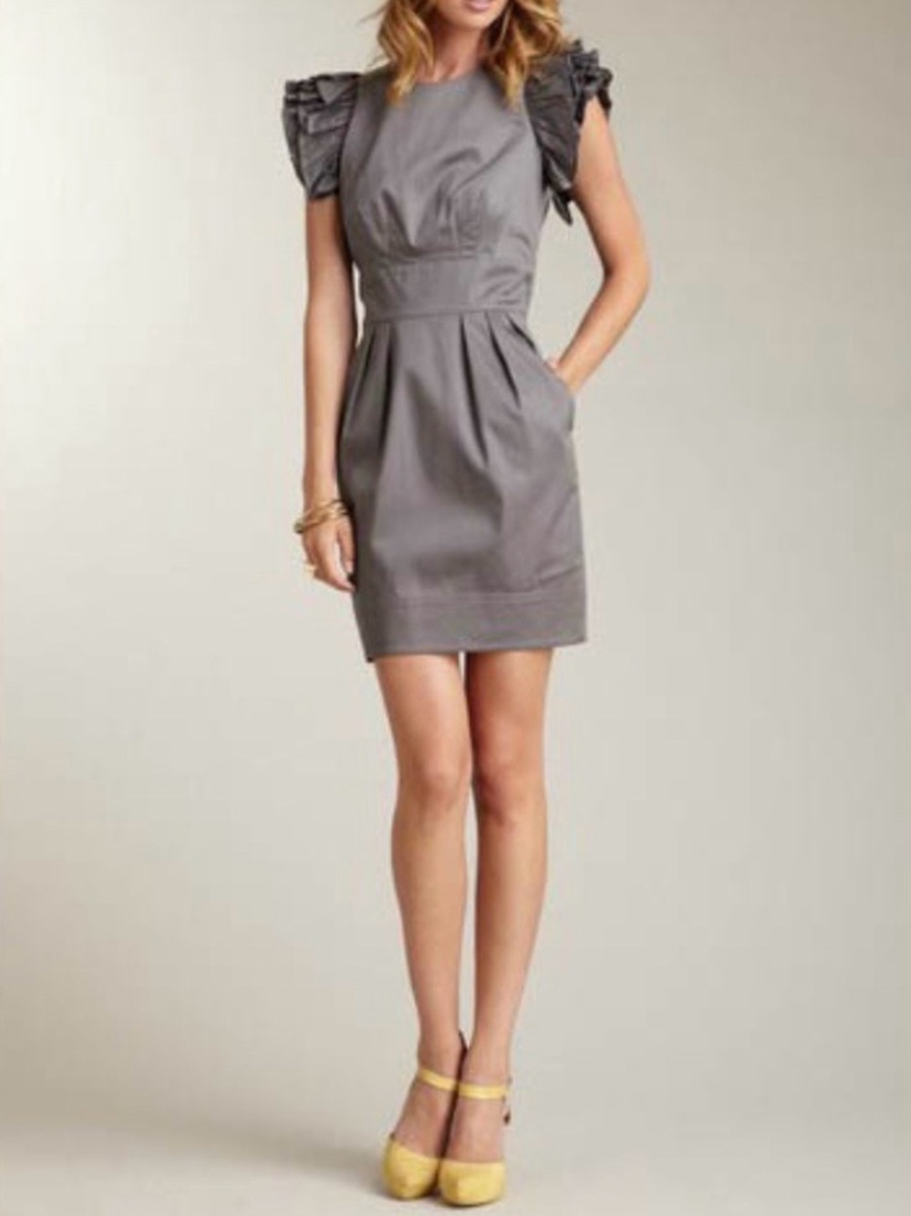 Jessica Simpson Gray Ruffle Sleeve Mini Dress